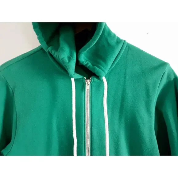 Canvas Womens Solid Green Fleece Full Zip Drawstring Sweatshirt Hoodie XS - Picture 6 of 12